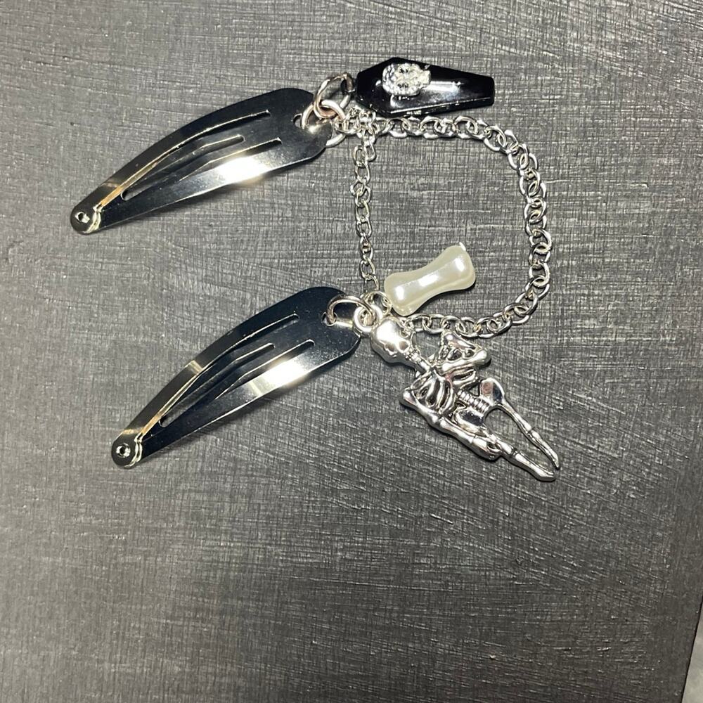 Goth Skeleton Chain Hair Clips Y2K Grunge Alt Hair Accessories